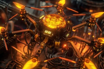 Fototapeta premium close-up of advanced drone swarm components and sensors, created with generative ai