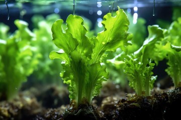 close-up of hydroponic lettuce roots in nutrient solution, created with generative ai - obrazy, fototapety, plakaty