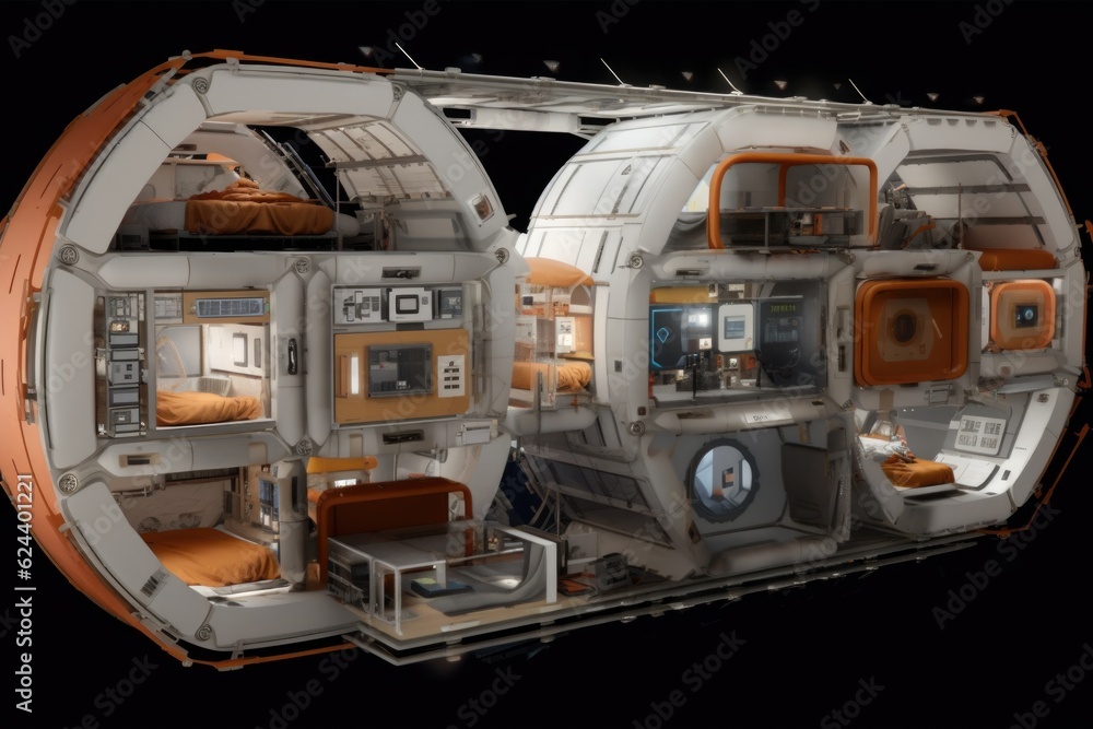 Sticker modular space habitat with expandable modules, created with generative ai