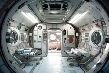 artificial gravity rotating space habitat interior, created with generative ai