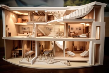 cross-section of a 3d printed house, showing interior design, created with generative ai - obrazy, fototapety, plakaty