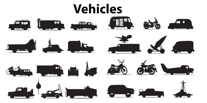set of silhouette Vehicles  vector illustration. Vehicles vector design. vector art