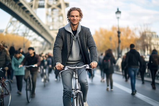 Parisian riding a bicycle, generative ai