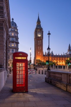 Red telephone box in London with Big Ben in the background
