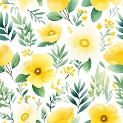 Fototapeta na wymiar Beautiful yellow seamless flowers and leaves pattern