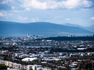 Fototapeta na wymiar View over the city of Reykjavik, Iceland with the mountain Esja in the background