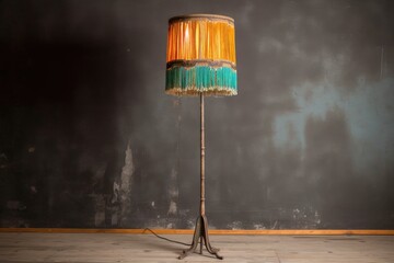 vintage floor lamp with fringed fabric shade, created with generative ai