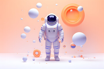 Cute spaceman or astronaut, minimalistic design. AI generated. - obrazy, fototapety, plakaty