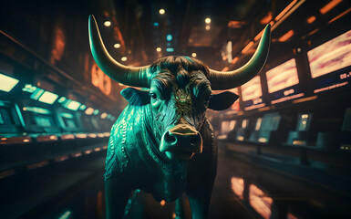 Closeup of bull. Concept of bullish market. AI generated