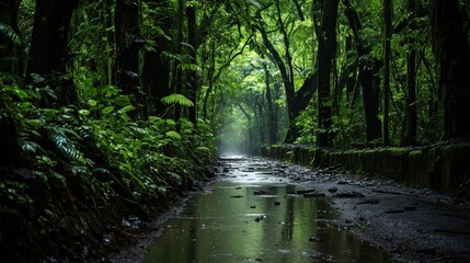 monsoon rain forest with wooden and leaves - obrazy, fototapety, plakaty