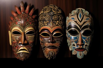 balinese masks with mystical symbolism and meanings, created with generative ai