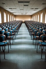 rows of empty chairs in a conference room, created with generative ai