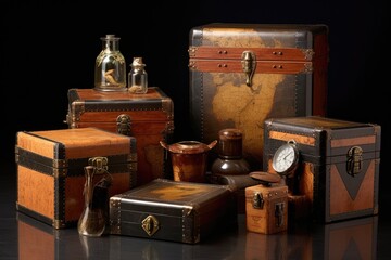 collection of luxurious cigar boxes and humidors, created with generative ai