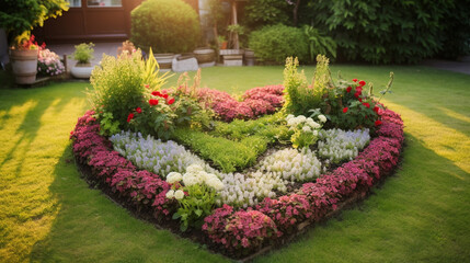 A beautiful shot of a heart-shaped garden, showcasing the importance of green spaces for heart health Generative AI