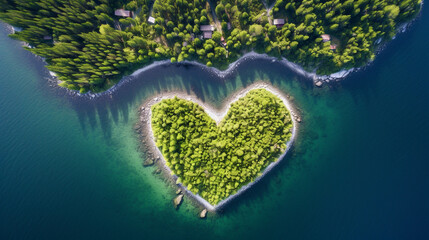 A picturesque scene of a heart-shaped lake or island, emphasizing the connection between water and heart health Generative AI