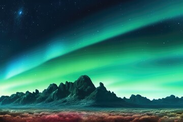 northern lights dancing above desert mountain range, created with generative ai