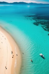 aerial view of pristine white sand beach with turquoise waters, created with generative ai