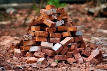 pile of bricks from a destroyed wall, created with generative ai