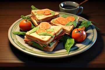 sandwich with ham and vegetables and salad