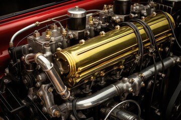 Fototapeta premium restored classic car engine in detail, created with generative ai