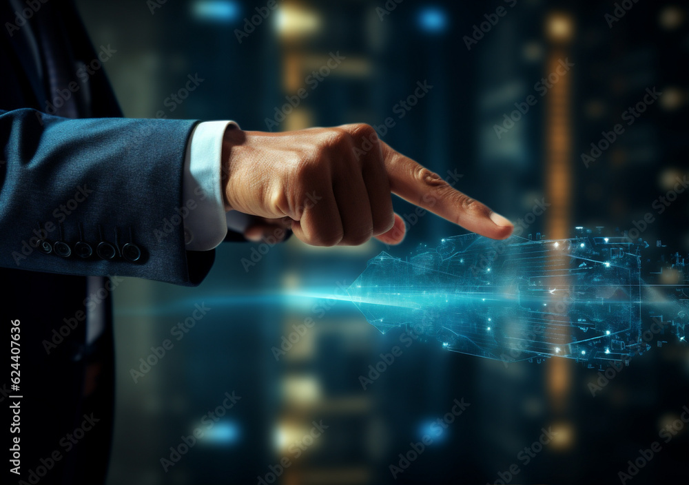 Poster tech control icon virtual screen innovation hand digital business concept technology cyber interface