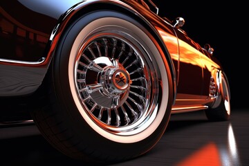 classic car wheels and shiny chrome rims, created with generative ai