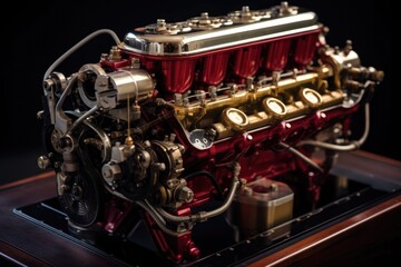 Fototapeta na wymiar restored classic car engine in detail, created with generative ai