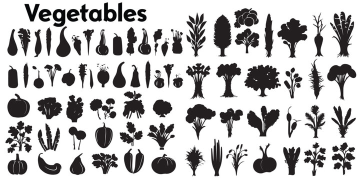 Set of silhouette vegetables vector illustration. Black vegetable. art. 