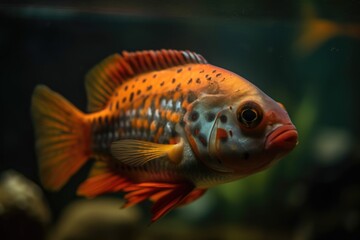 Fototapeta premium close-up of a tropical fish swimming in tank, created with generative ai