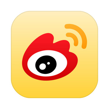 Weibo app icon with yellow background. Chinese microblogging website, social media platform