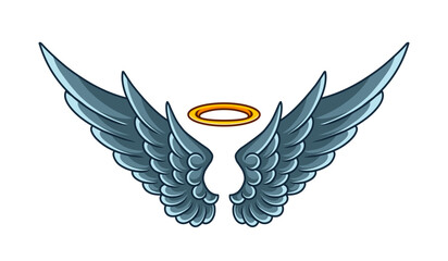 Vector cute angel wings with gold ring