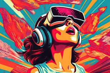 Young girl in virtual reality glasses watching movie. Created using generative AI tools © Nick Alias