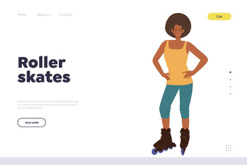 Roller skates landing page template for online service offering outdoor activity sport recreation