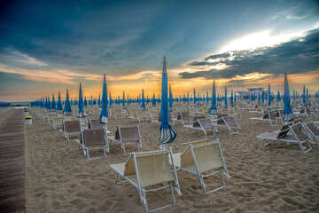 Beach in Romagna at sunset