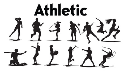 Set of silhouette Athletic Player vector design in different category. Black Athletic player.