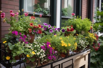 Fototapeta na wymiar window garden overflowing with colorful and fragrant blooms, bringing a pop of color to the balcony, created with generative ai