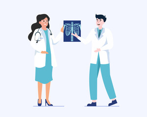 doctors team examines a chest x-ray of a patient Radiologist concept illustration