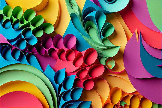 Cut paper art, floral abstract colorful background from spiral pieces of paper.