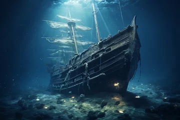 Fotobehang a shipwreck under water. ai generative © Oleksandr