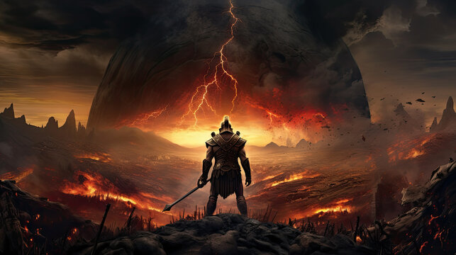 Illustration about Ares, the god of war - AI generated image.
