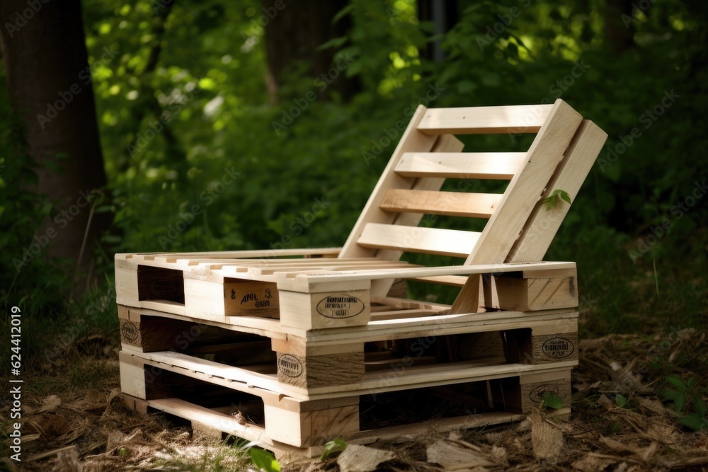 Canvas Prints a sleek and modern lounge chair made from old wooden crates, created with generative ai