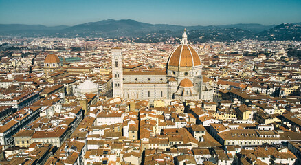 Aerial view of Santa Maria del Fiore Cathedral in Florence, Italy. High quality photo