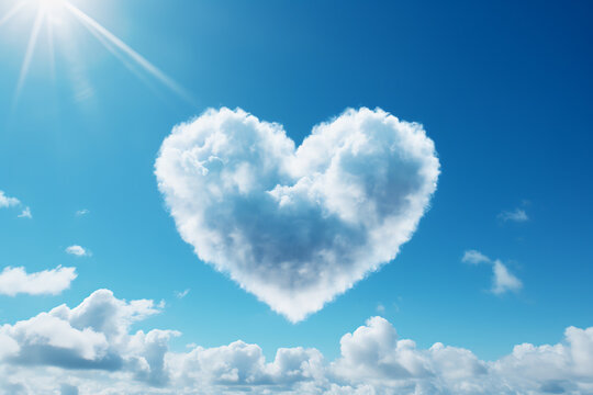 heart shaped cloud in the blue sky.ai generative