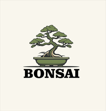 Flat vector plant bonsai tree icon design template. bonsai plant logo illustration