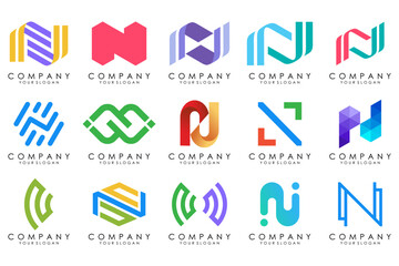 set of Abstract letter N logo design. modern creative logotype monogram icon design inspiration.