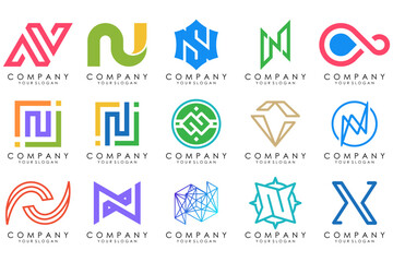 set of Abstract letter N logo design. modern creative logotype monogram icon design inspiration.