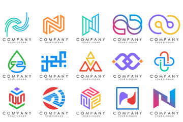 set of Abstract letter N logo design. modern creative logotype monogram icon design inspiration.