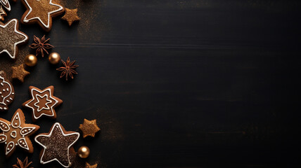 Merry Christmas background flat lay, top view, place for text, Blurry background, template, Bokeh, Copy Space, Generative AI