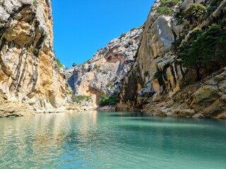 Gorge du Verdon seen from the water on a sunny spring day - no people