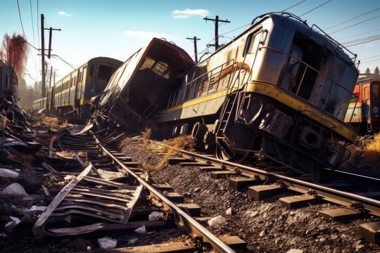 derailment aftermath with scattered cargo, created with generative ai
